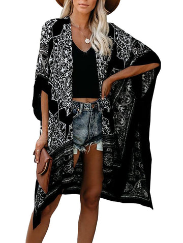 Adeline Black Teal Print Kimono